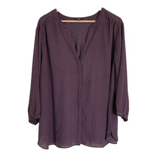 NYDJ Womens 3/4 Sleeve Blouse Size‎ 2X Purple Sheer Hidden Button Geo Print